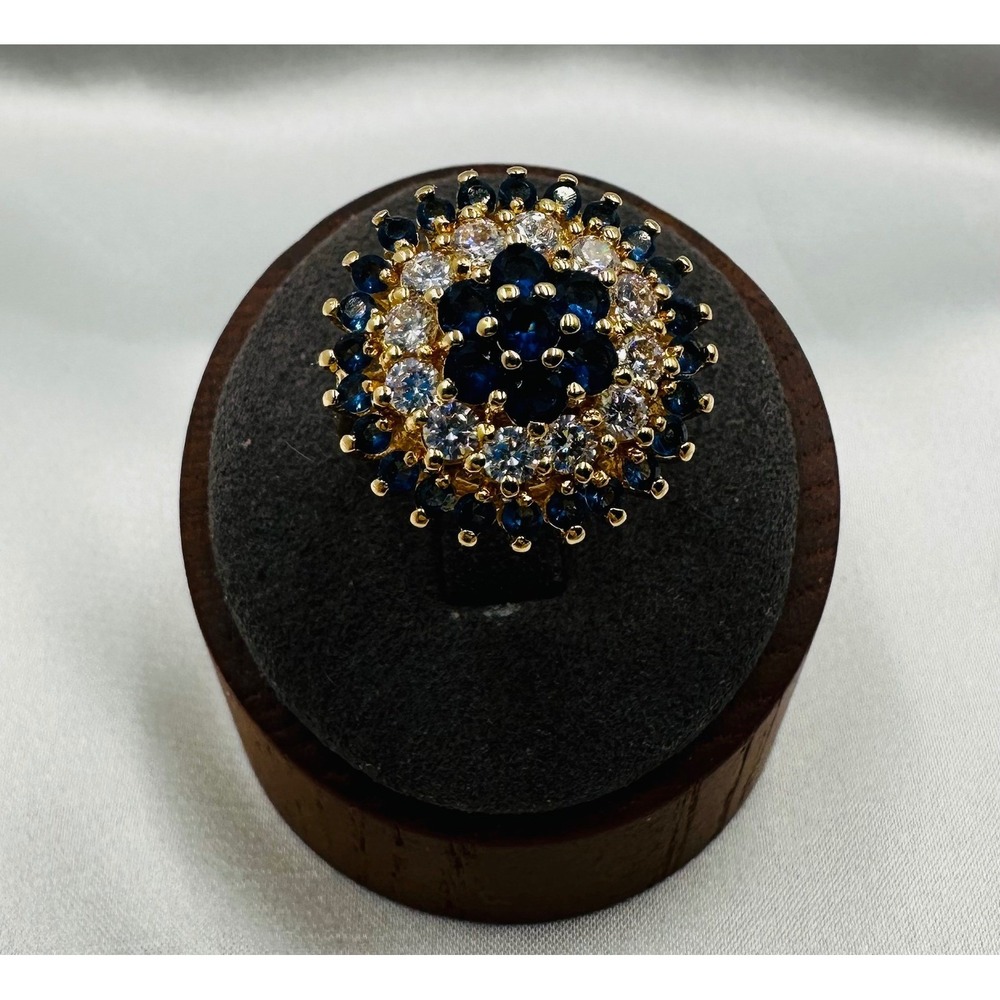 Camrose & Kross Blue Floral Cluster Cocktail Ring Gold Tone Size 6.5 Marked JBK